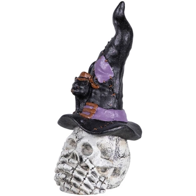 Northlight Skull In Witch Hat With Cat Halloween Decoration - 22.75" - Image 3
