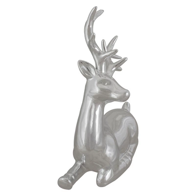 Northlight Shiny Ceramic Sitting Reindeer Christmas Decoration - 10" - Silver
