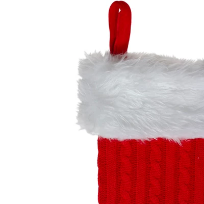 Northlight 19" Red And White Cable Knit Christmas Stocking With Fur Cuff - Image 4