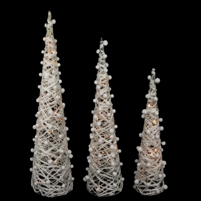 Northlight LED Lighted Glittered Cone Tree Christmas Decorations - 39.25" - White - Set Of 3 - Image 2