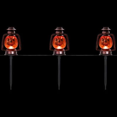 Northlight 16.5" Halloween Flickering Pumpkin Lantern Pathway Markers 3ct - Orange/Black - Image 2