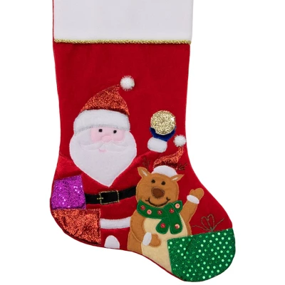Northlight 20.5" Red And White Glittered Santa Claus And Reindeer Christmas Stocking - Image 3