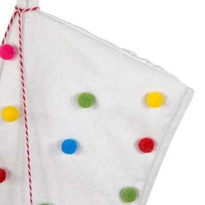Northlight 20" White Christmas Stocking With Multicolor Pom-Poms And Tassels - Image 4