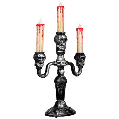 Northlight Antique-Style Skull Trio Flickering Halloween Candelabra - 13.75" - Amber Lights - Image 3