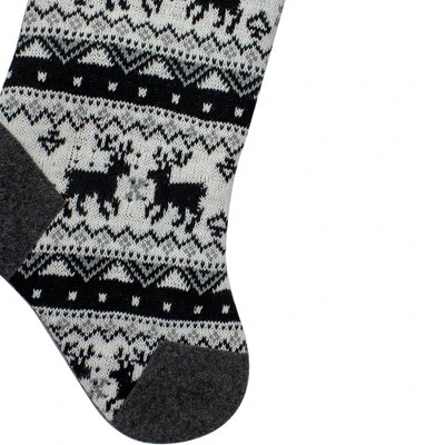 Northlight 21" Black, Gray And White Rustic Lodge Knit Christmas Stocking With High Pile Fleece Cuff - Image 2