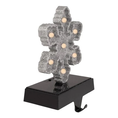 Northlight LED Lighted Glittered Snowflake Christmas Stocking Holder - 7" - Silver Finish - Image 2