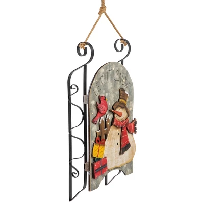 Northlight 17" LED Lighted Wooden Sled With Snowman And Cardinal Christmas Decoration - Image 4