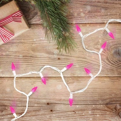 Northlight LED C6 Faceted Christmas Lights - Pink - 22.5' White Wire - 70ct
