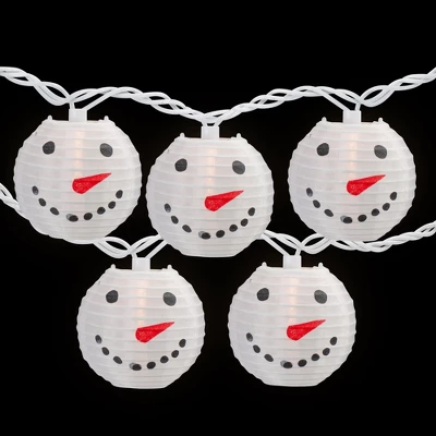 Northlight 10-Count White Snowman Paper Lantern Christmas Lights, 8.5ft White Wire - Image 2