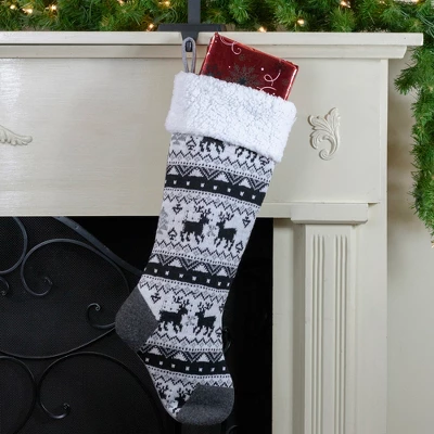 Northlight 21" Black, Gray And White Rustic Lodge Knit Christmas Stocking With High Pile Fleece Cuff