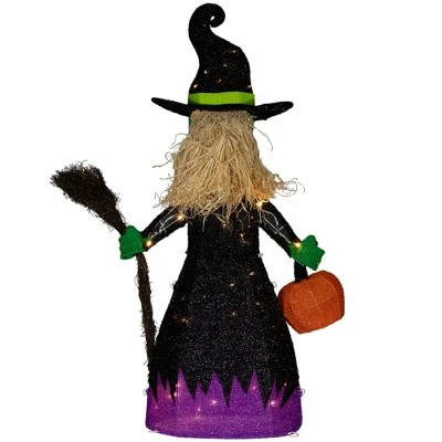 Northlight LED Lighted Witch With Broom Outdoor Halloween Decoration - 39" - Clear Lights - Image 4