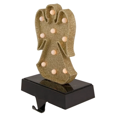 Northlight LED Lighted Glittered Angel Christmas Stocking Holder - 7" - Gold Finish - Image 3