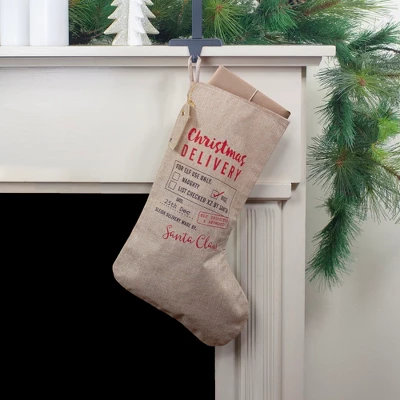 Northlight 19" Beige And Red "Christmas Delivery" Stocking With Hanging Tag