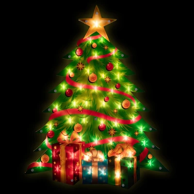 Northlight 22.5" Lighted Christmas Tree With Presents Window Silhouette