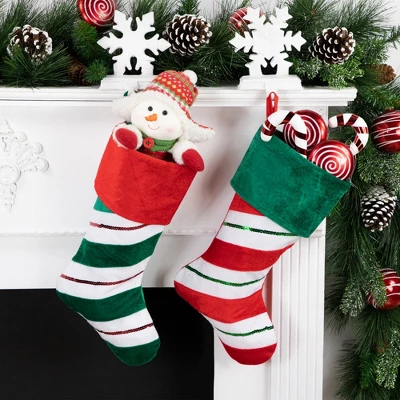 Northlight 18" Green And Red Velvet Sequin Stripe Stocking