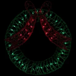 Northlight 20" Green And Red Lighted Wreath And Bow Christmas Window Silhouette Decoration