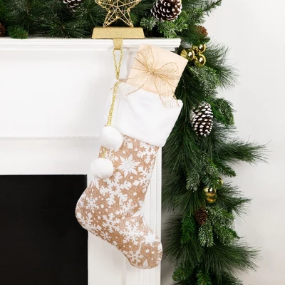 Northlight 20.5" Glittered Gold Christmas Stocking With Snowflakes And Pom Poms