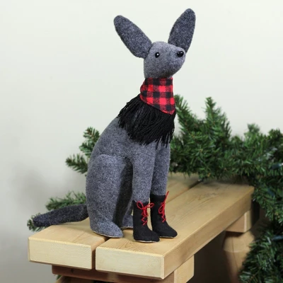 Northlight Sitting Dog With Plaid Collar Christmas Decoration - 14.5” - Gray And Red - Image 2