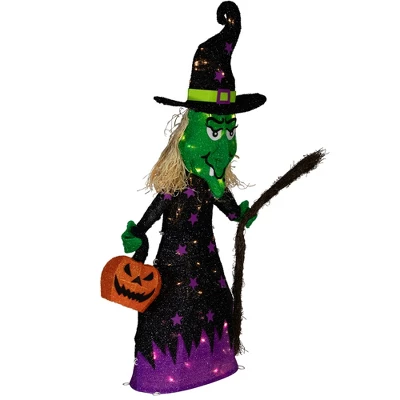 Northlight LED Lighted Witch With Broom Outdoor Halloween Decoration - 39" - Clear Lights - Image 3