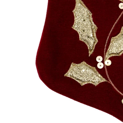 Northlight 20.5-Inch Velvet Gold And Maroon Etched Cuff Christmas Stocking - Image 5