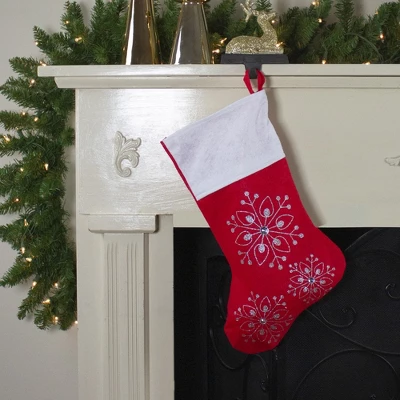 Northlight 19" Red And White Felt Christmas Stocking With Glitter Snowflakes And Gemstones - Image 2